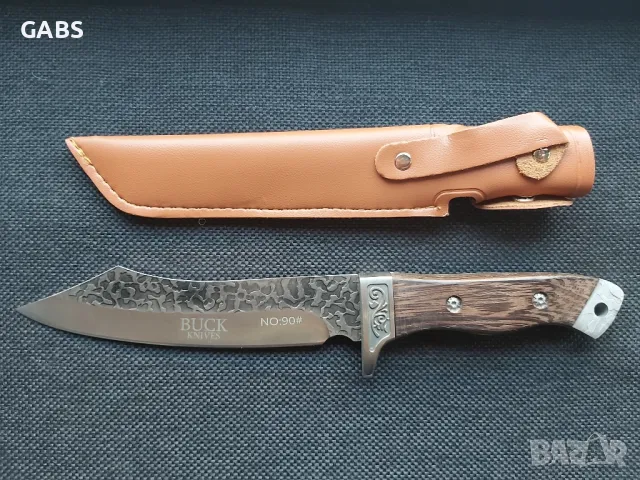Ловен нож BUCK,фултанг,с дървена дръжка и кания, снимка 9 - Ножове - 49241627
