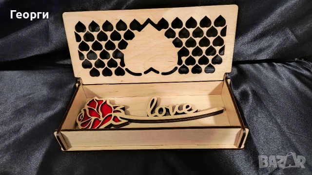 Дървена подаръчна кутия с роза “Love” – ръчна изработка, снимка 6 - Декорация за дома - 53238919