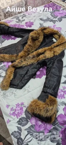 Черно зимно яке еко кожа еко пух Размер М Ново 150 лв., снимка 3 - Якета - 48481424
