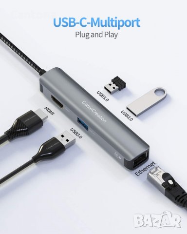 USB C хъб 6 в 1 CableCreation с 4K HDMI, Ethernet Gigabit порт, 3хUSB 3.0, снимка 2 - Други - 35109144
