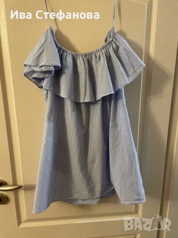 Топ Зара Zara рае деколте лодка паднало рамо с волан , снимка 2 - Корсети, бюстиета, топове - 35523233