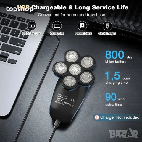 НОВА Yovikin MS-672 Самобръсначка за мъже 6 в 1, сухо и мокро USB C, Акумулаторна IPX7 Водоустойчива, снимка 2 - Тримери - 50555725