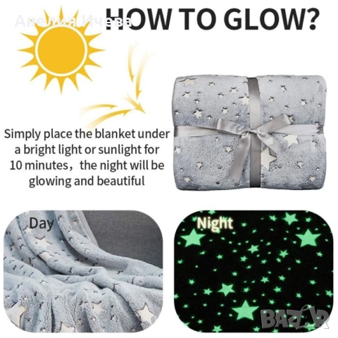 Детско одеяло, светещо в тъмното- 120 х150 см., полиестерен микрофибър. Цветове - сиво или розово, снимка 11 - Олекотени завивки и одеяла - 51751721