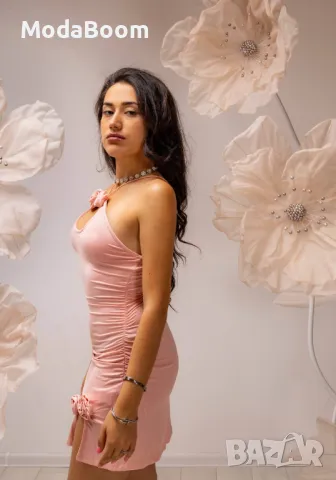 Розова къса стилна дамска рокля , снимка 2 - Рокли - 48076088