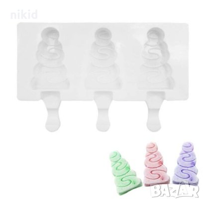 3 елхи ескимо сладолед Popsicle Попсикъл силиконова форма молд калъп за направа десерти, снимка 4 - Форми - 32365964
