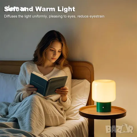 FANHAO сензорна лампа за нощно шкафче, преносима безжична лампа-гъба с абажур от опалово стъкло, снимка 5 - Настолни лампи - 47864593