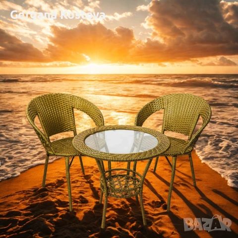 Градински комплект – маса с 2 стола, старо злато, снимка 1