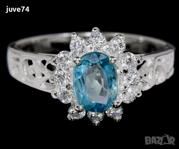 СРЕБЪРЕН ПРЪСТЕН СЪС СИН ЦИРКОН (КАМБОДЖА)