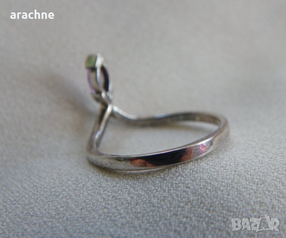 Френски сребърен пръстен за втора фаланга с шпинел, снимка 2 - Пръстени - 37476024