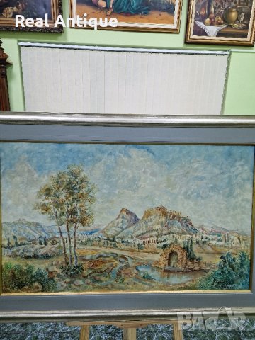 Огромна много красива антикварна майсторска авторска картина масло върху платно , снимка 2 - Картини - 43322686