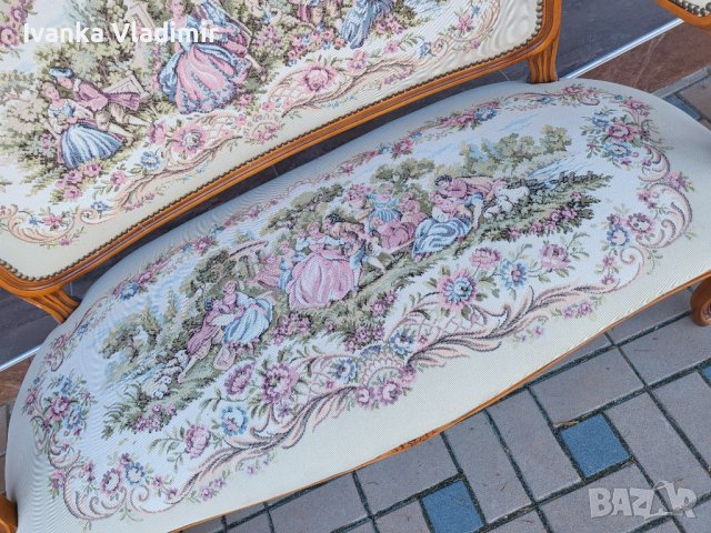 Френски бароков комплект с гобленова дамаска , снимка 4 - Дивани и мека мебел - 43560208