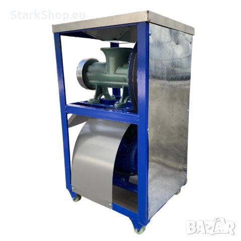  Професионална чугунена румънска месомелачка №32 с електромотор, двоен ремък  и плот от неръждавейка, снимка 2 - Други инструменти - 43050646