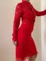 Стилна червена рокля с дантела и пера. Размер С и М, снимка 5