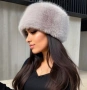 Сива пухена шапка еко косъм нова, снимка 1