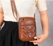 №2 Ретро дамска кожена чанта за през рамо, за мобилен телефон, пари и документи, снимка 4