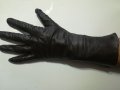 Дълги тъмно кафяви дамски ръкавици естествена кожа, снимка 2