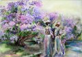 Картина с маслени бои - Дами в люляковата градина, снимка 1 - Картини - 27268669