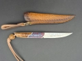 Компактен ловен нож,фултанг дамаска стомана с кожена кания, LN426, снимка 4