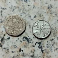 Лот монети с Елизабет II. 20 пенса 1996 и 5 пенса 2012, Великобритания., снимка 2 - Нумизматика и бонистика - 40378673