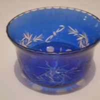  Синя Стара Бохемия Кристално Стъкло Купа, снимка 8 - Антикварни и старинни предмети - 35282724
