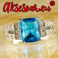 Посребрен пръстен със син камък, фини кралски бижута със цирконий, бижу унисекс моден младежки, снимка 16 - Пръстени - 21871788