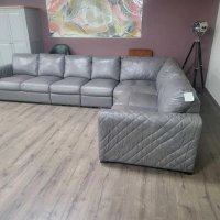 Голям сив кожен ъглов диван, снимка 12 - Дивани и мека мебел - 43290361