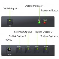 1X4 SPDIF Splitter TOSLINK Оптичен Сплитер за Цифрово Оптично Аудио 1Вход 4Изхода LPCM2 DTS DolbyAC3, снимка 3 - Ресийвъри, усилватели, смесителни пултове - 30893490