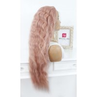 Дълга чуплива розова лейс фронт перука Елда, снимка 3 - Аксесоари за коса - 32837571