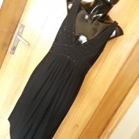 Официална черна дълга рокля с мъниста Л, снимка 1 - Рокли - 32880097