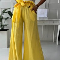 Дамски панталон със широк крачол в жълто  , снимка 4 - Панталони - 43988076