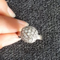 Масивен сребърен пръстен проба 925 Житен клас с вковани циркони - топка , снимка 1 - Пръстени - 26234695