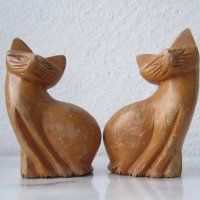 2 бр дървени: куче териер, котка, дърворезба фигура пластика, снимка 3 - Статуетки - 28974865