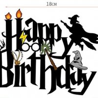 Happy Birthday Хари Потър harry potter черен картонен топер табела украса табела торта, снимка 2 - Други - 33010272