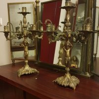 Рядки антикварни фигурални френски бронзови свещници , снимка 1 - Антикварни и старинни предмети - 38561086