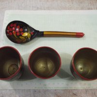 Лот от 3 бр. дървени чаши и лъжица рисувани съветски, снимка 5 - Други ценни предмети - 40823717