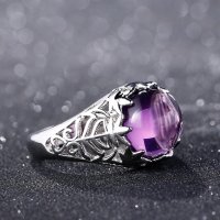 Сребърен пръстен с лилав аметист, снимка 1 - Пръстени - 32502532