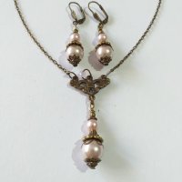 Красив бронзов Викториански Перлен комплект с розови кристални перли , снимка 9 - Бижутерийни комплекти - 40710038