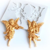 2 големи ангела с цигулка и сърце силиконов молд форма декорация торта фондан пита , снимка 1 - Форми - 26081380