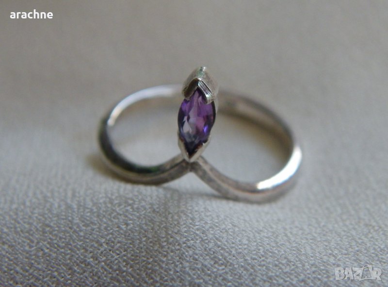 Френски сребърен пръстен за втора фаланга с шпинел, снимка 1