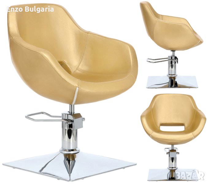 Хидравличен въртящ се фризьорски стол Laura за фризьорски салон с поставка за крака FJ-83013-GOLD FO, снимка 1