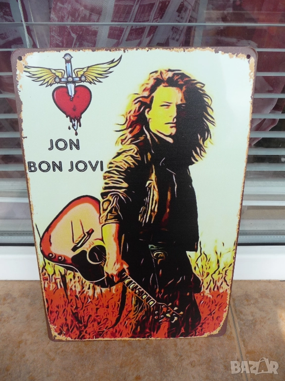 Метална табела Джон Боб Джови Jon Bob Jovi рок легенда китара група солов албум хитове парчета сърце, снимка 1