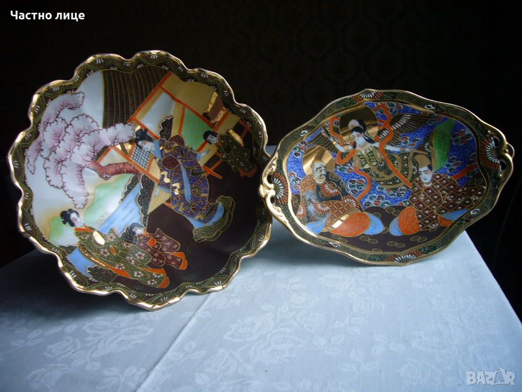 Японски чаен сервиз от 1920-те год. от ажурен порцелан, ръчна изработка, снимка 1