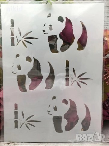Панда и бамбук шаблон стенсил спрей за торта Scrapbooking, снимка 1