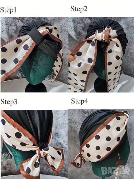 Нов черен тюрбан за глава с панделка на точки Код 0155, снимка 1