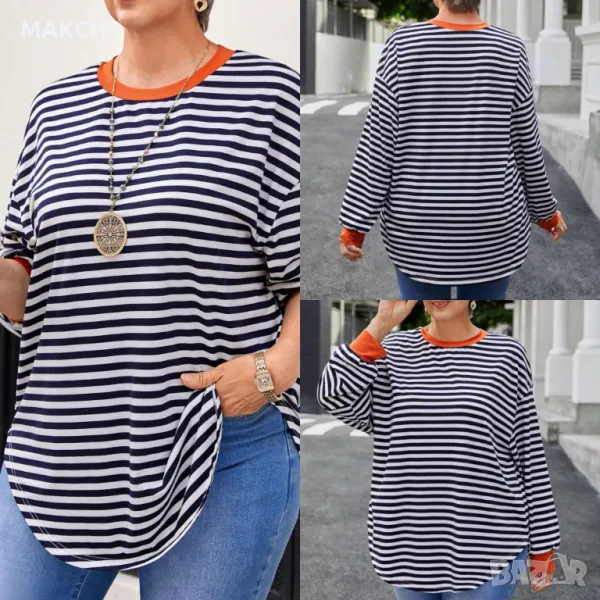 Макси чудесна дълга, много мека и силно еластична туника с красиви извивки в модерно райе и свежи ак, снимка 1