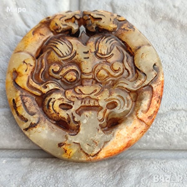 ЕСТЕСТВЕН НЕФРИТ С ИЗОБРАЖЕНИЕ НА  ДРАКОН ЗВЯР ЗМЕЙ , снимка 1