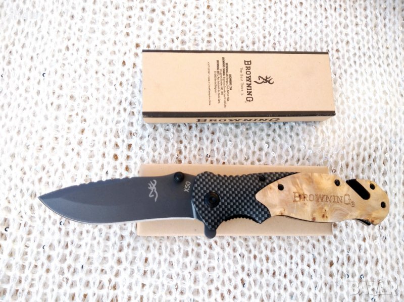 Browning X50  Сепия - сгъваем автоматичен масивен нож с дървени чирени и  метални елементи сепия , снимка 1