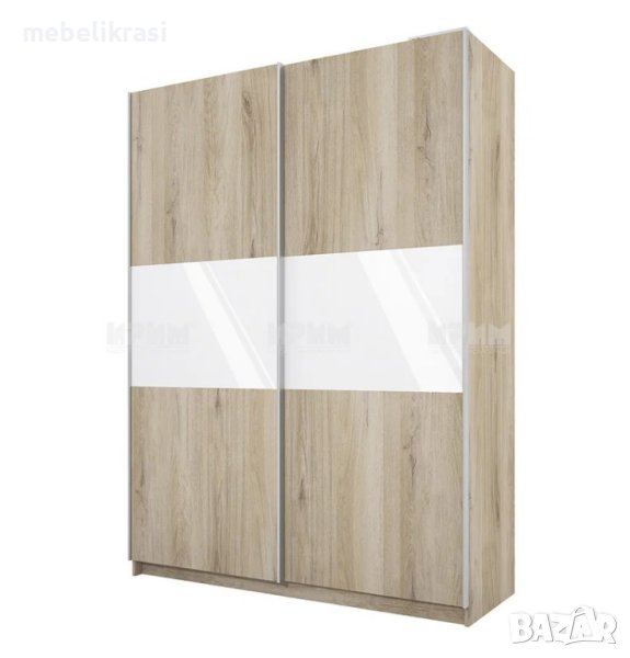 Гардероб с плъзгащи врати City 1034 150/59/207 см, две врати, бяло гланц/сонома, снимка 1