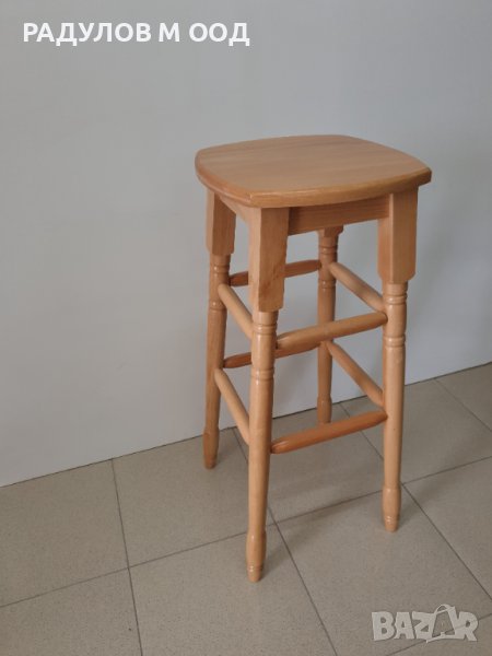 Бар стол с дървена седалка, цвят натурален / 7-008, снимка 1