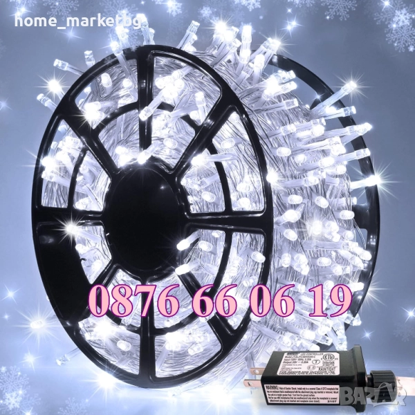 Коледни лампички 20 метра на макара, бяла светлина, водоустойчиви, снимка 1